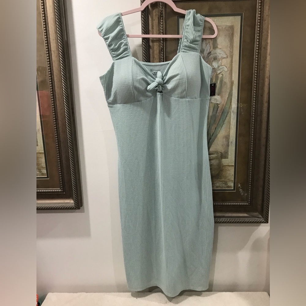 Ribbed Tie-Front Sleep Dress in Light Mint